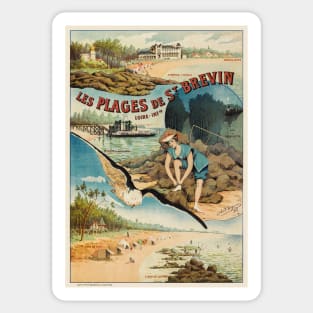 Les Plages de St Brévin France Vintage Poster 1908 Sticker